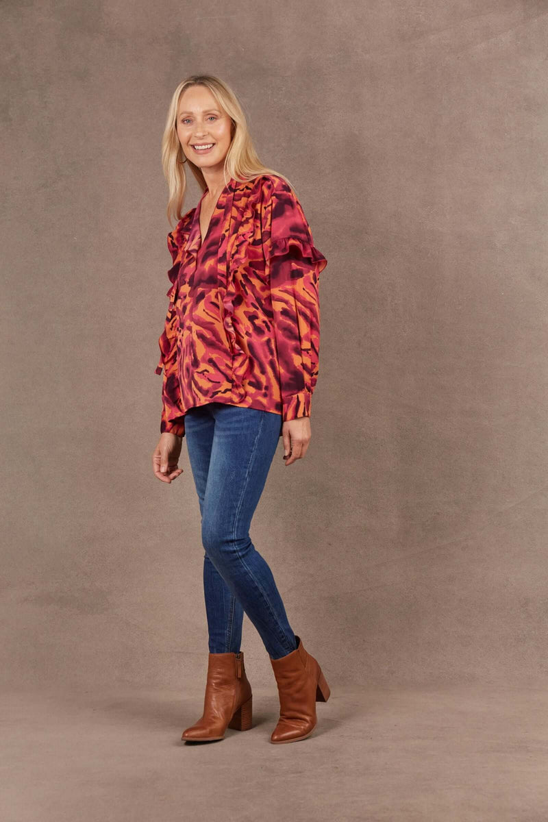 Eb & Ive Mayan Frill Blouse in Magenta