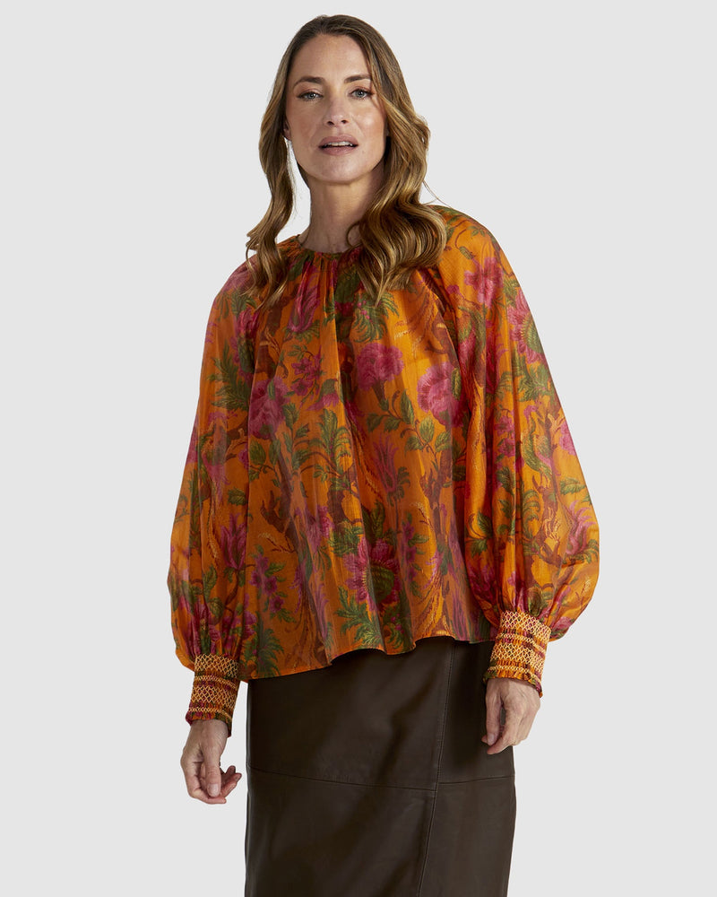 Fate + Becker Panama Top in Orange Floral