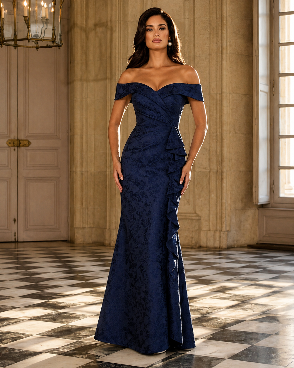 Ellie JACQUARD DREW Gown in Navy Floral
