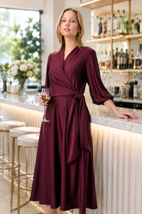 Joseph Ribkoff Satin Wrap Dress in Elderberry 264070