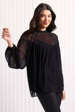 Foil Bead Fancy Top in Black Beaded