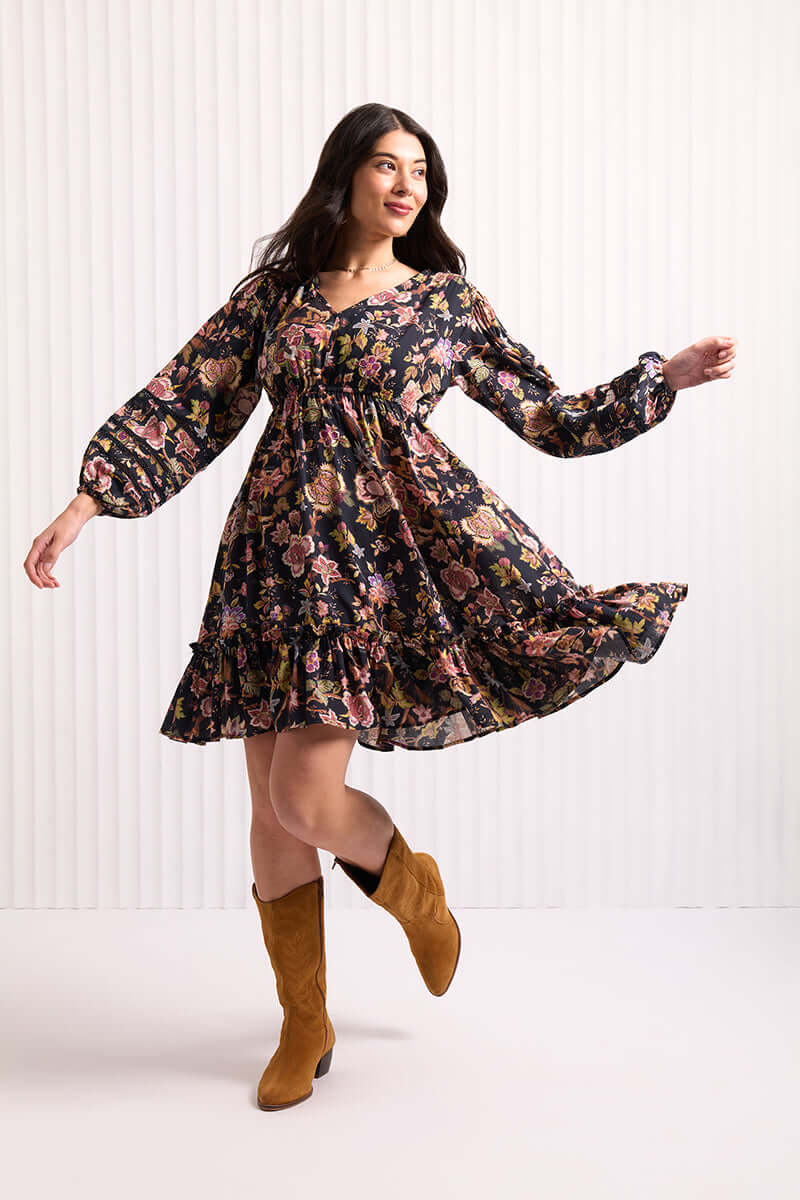Foil Good Vintage Dress in Black Floral