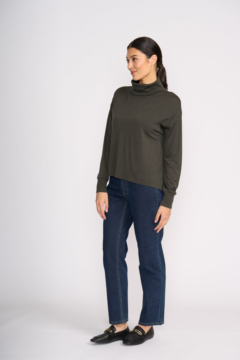 Foil At The Junction Top in Olive