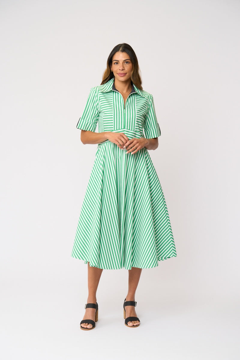 Foil ON POINT Dress in Mint Navy Stripe
