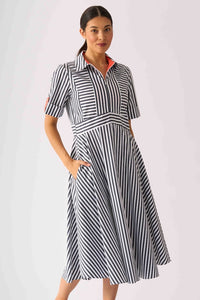 Foil ON POINT Dress in Navy Tangelo Stripe