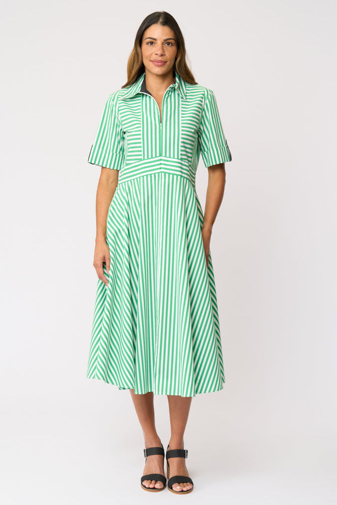 Foil ON POINT Dress in Mint Navy Stripe
