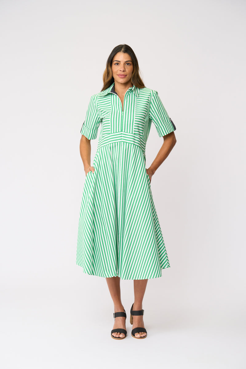 Foil ON POINT Dress in Mint Navy Stripe