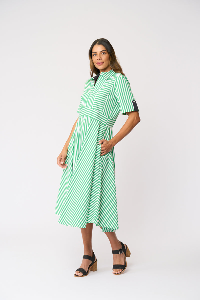 Foil ON POINT Dress in Mint Navy Stripe