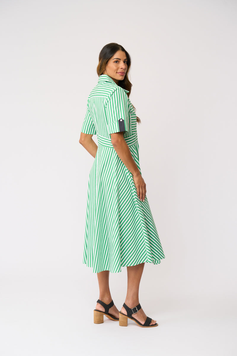 Foil ON POINT Dress in Mint Navy Stripe
