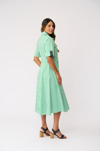 Foil ON POINT Dress in Mint Navy Stripe