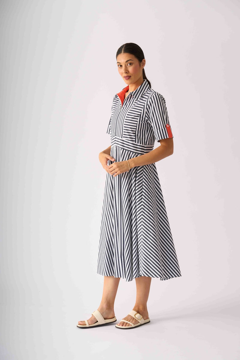 Foil ON POINT Dress in Navy Tangelo Stripe