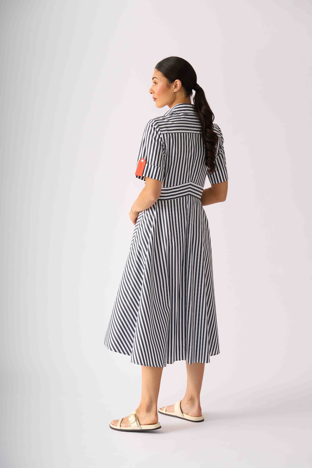 Foil ON POINT Dress in Navy Tangelo Stripe