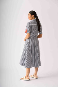 Foil ON POINT Dress in Navy Tangelo Stripe