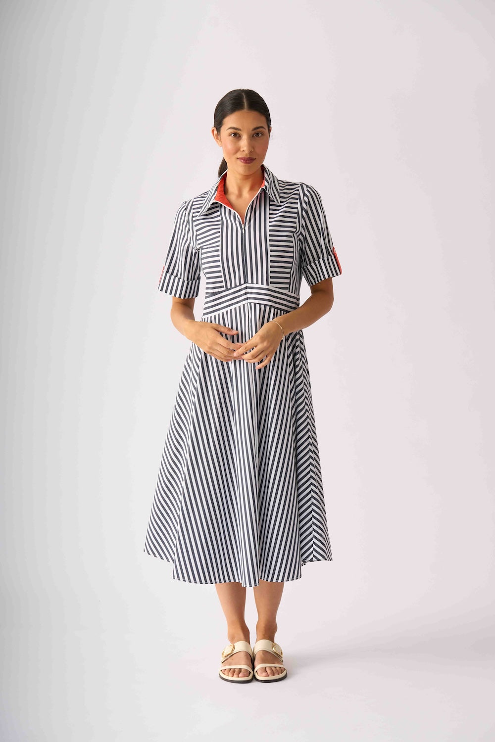 Foil ON POINT Dress in Navy Tangelo Stripe