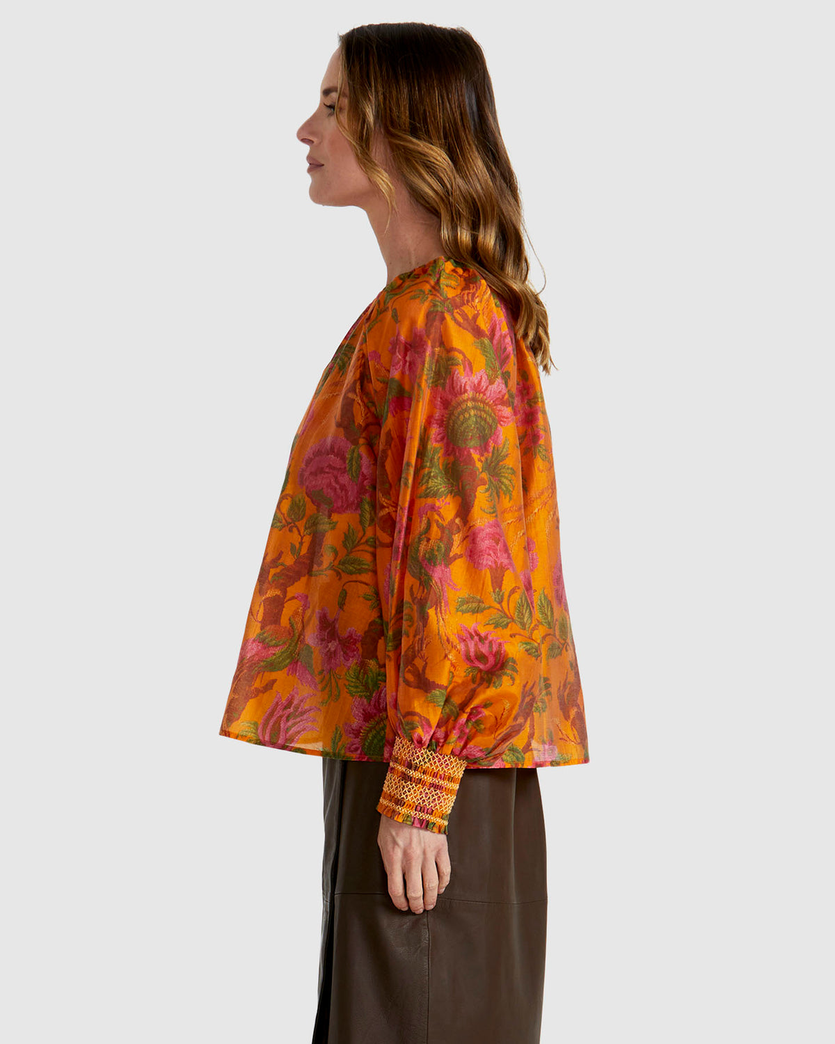 Fate + Becker Panama Top in Orange Floral