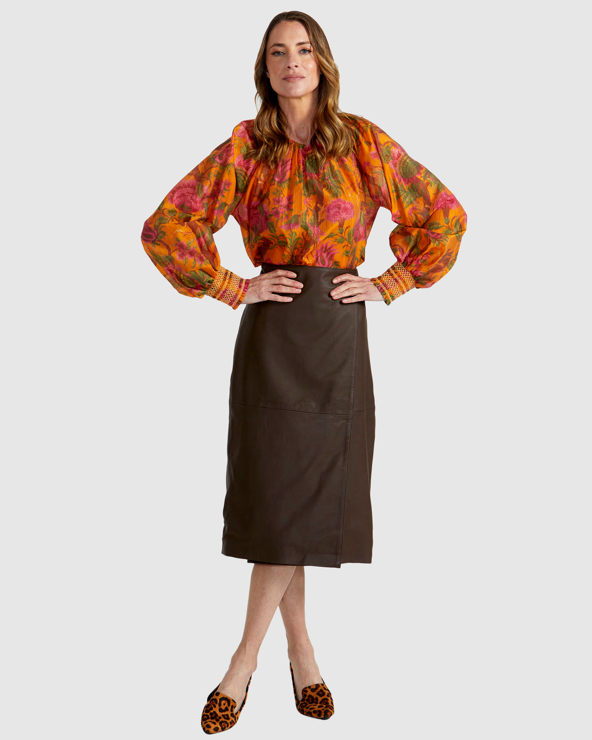 Fate + Becker Panama Top in Orange Floral