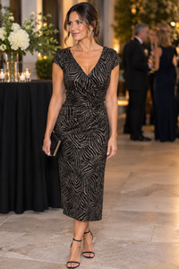 Jesse Harper Shimmer Draped Dress in Black Gold JH0633