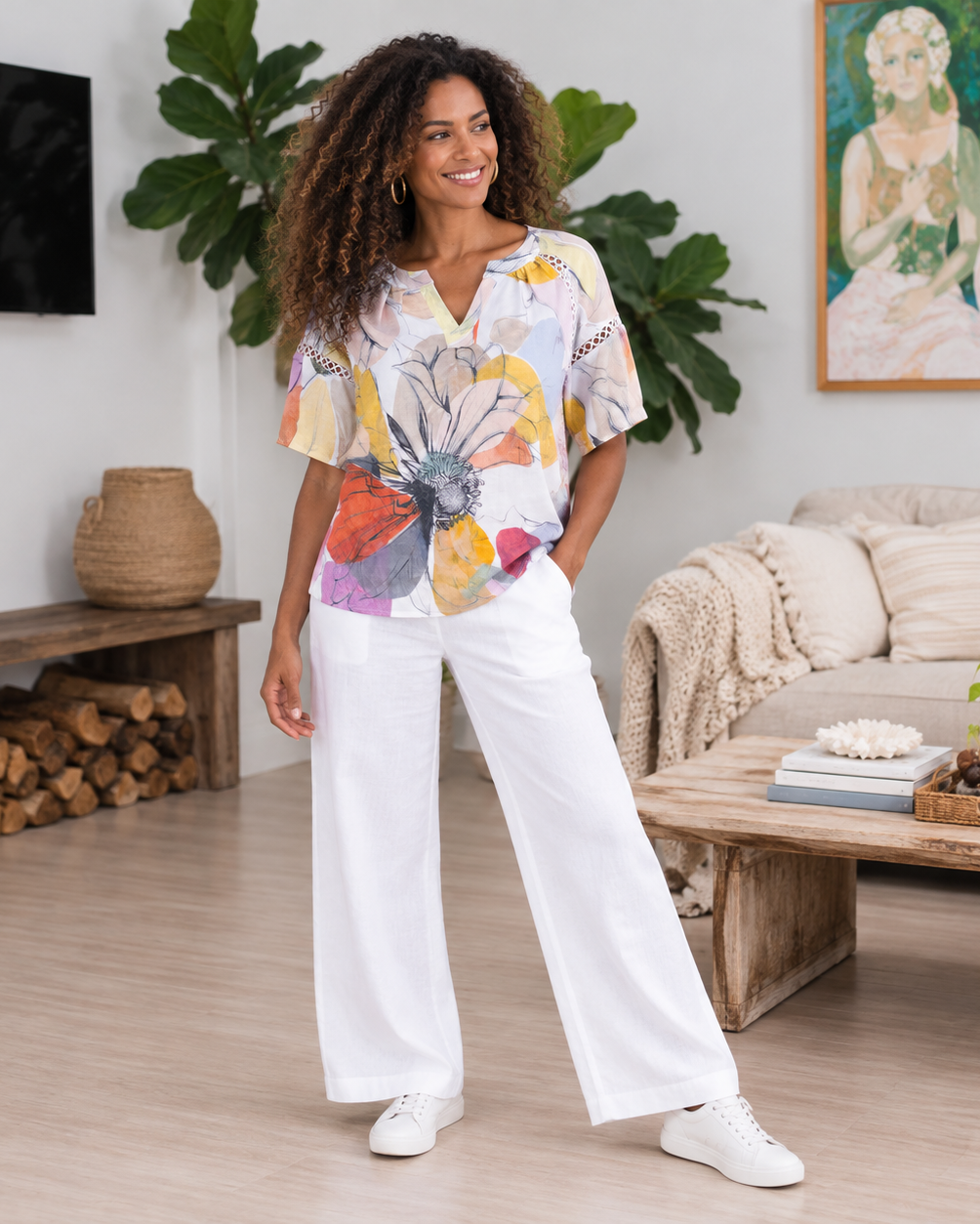 See Saw Lace Trim Top in Petal Drift