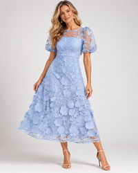 Trellis Lane LIZZIE Puff Sleeve Midi in Sky Blue