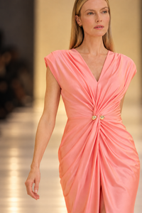 Signature by Joseph Ribkoff Satin Twist Dress in Bellini 271704