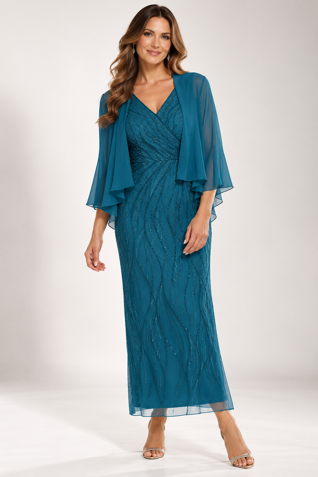 Jesse Harper Beaded Gown & Chiffon Bolero in Emerald JH0590