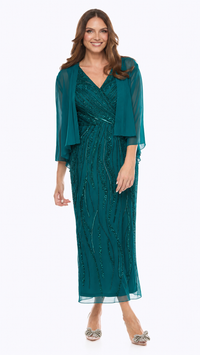Jesse Harper Beaded Gown & Chiffon Bolero in Emerald JH0590