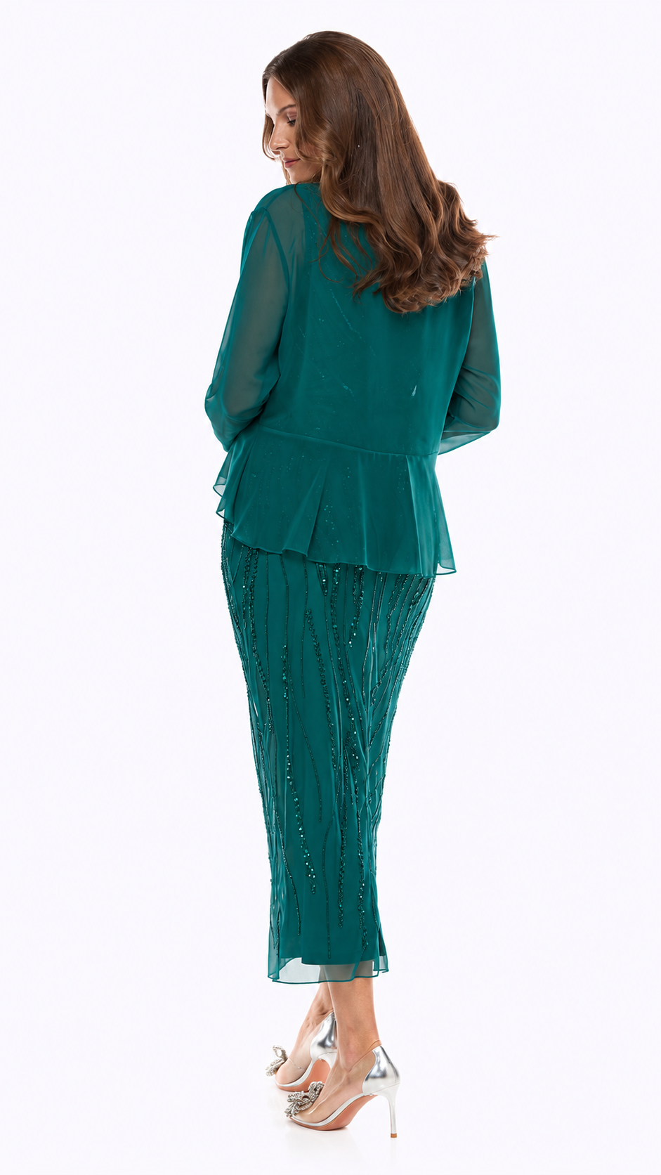 Jesse Harper Beaded Gown & Chiffon Bolero in Emerald JH0590