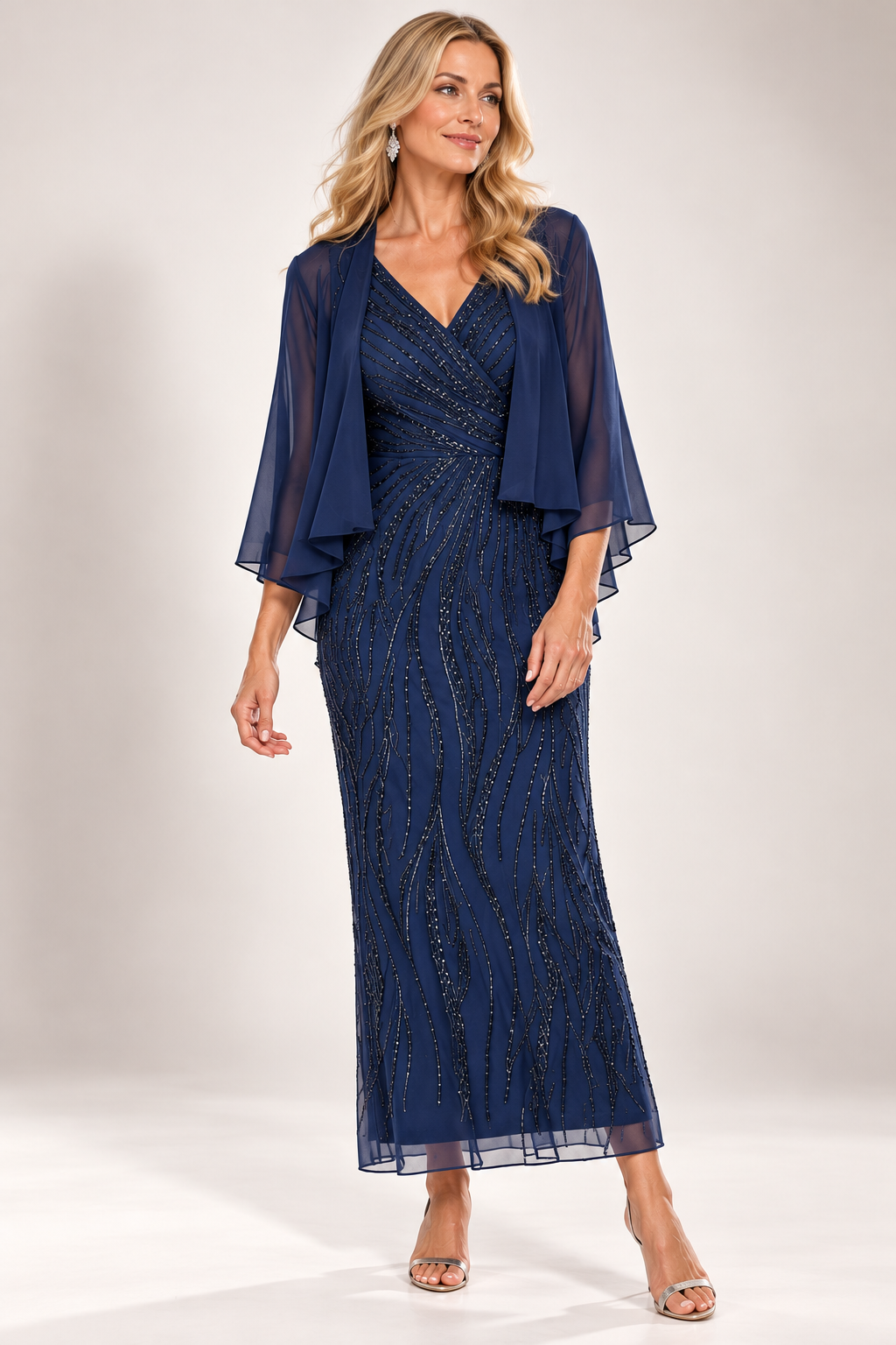Jesse Harper Beaded Gown & Chiffon Bolero in Midnight JH0590