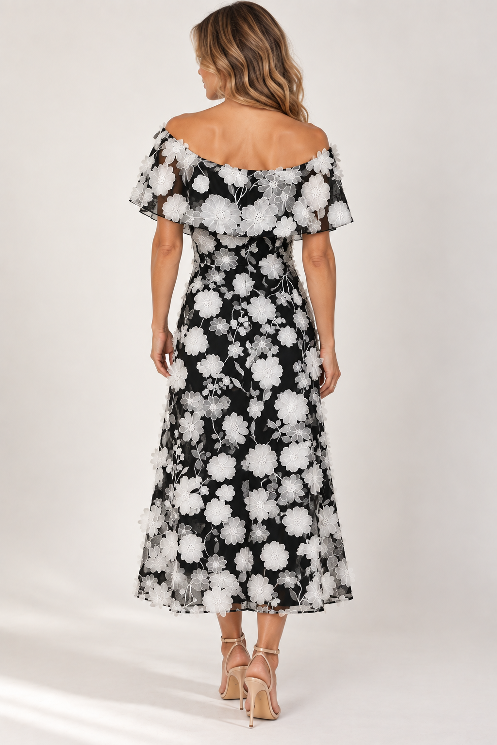 Trellis Lane BENNI Off The Shoulder Dress in Black White
