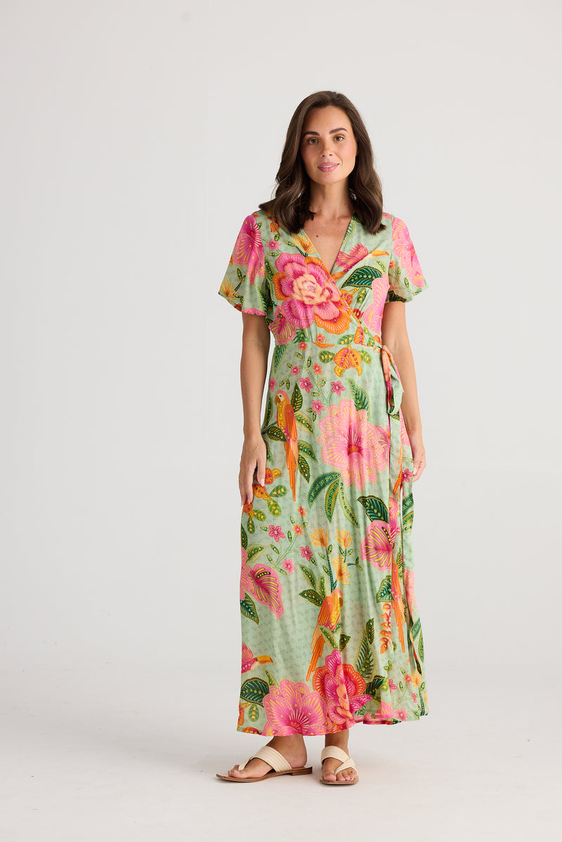 Holiday Tropics Wrap Dress in Pasito