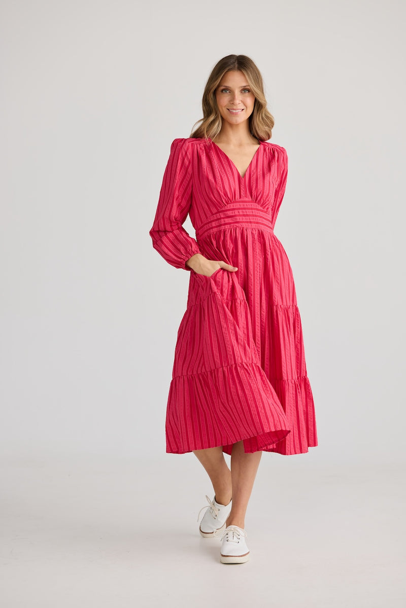 Holiday Cove Dress in Hibiscus Stripe