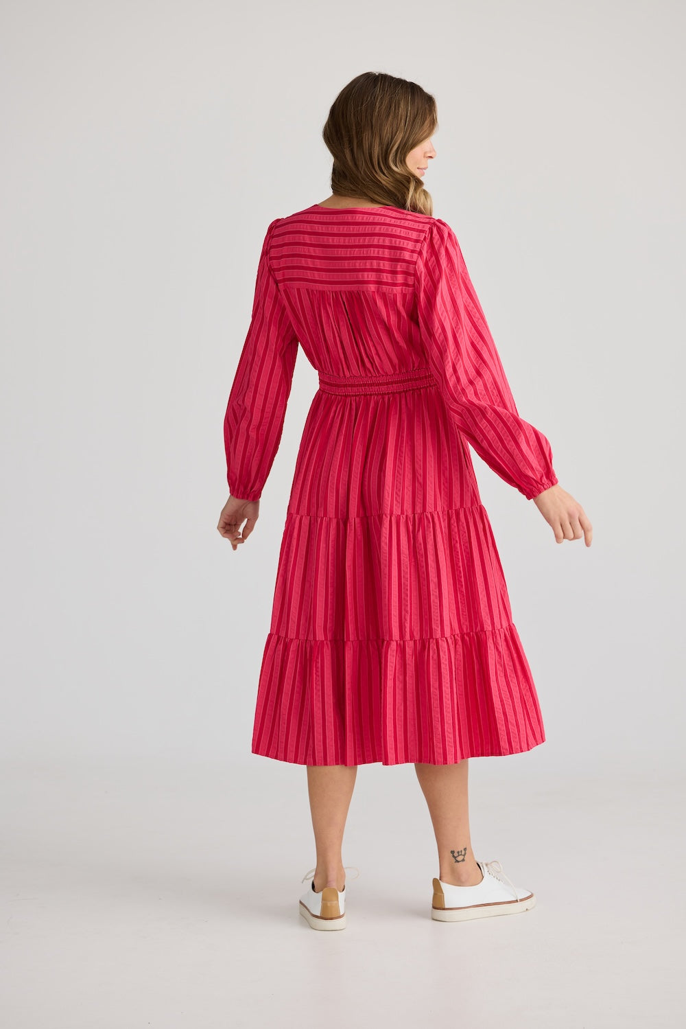 Holiday Cove Dress in Hibiscus Stripe