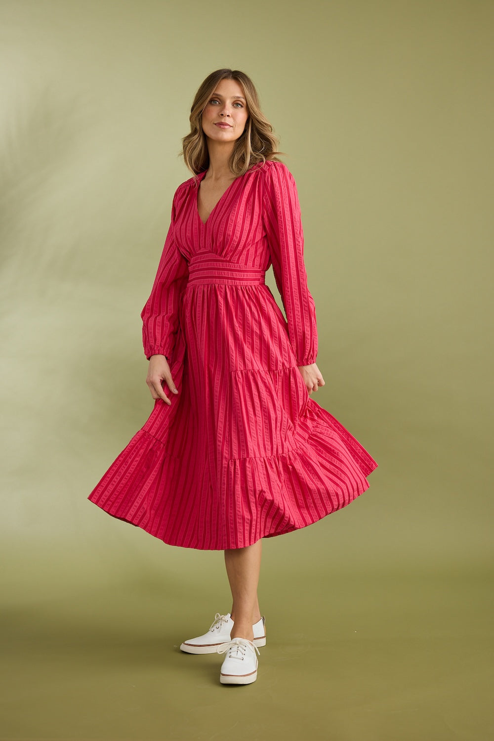 Holiday Cove Dress in Hibiscus Stripe