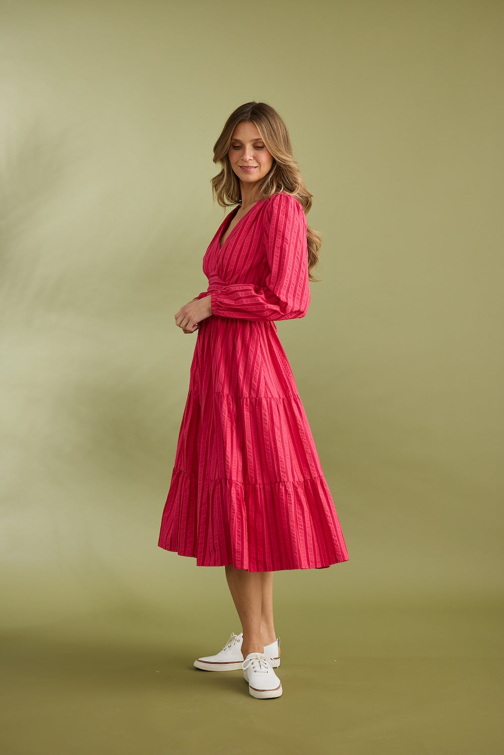 Holiday Cove Dress in Hibiscus Stripe