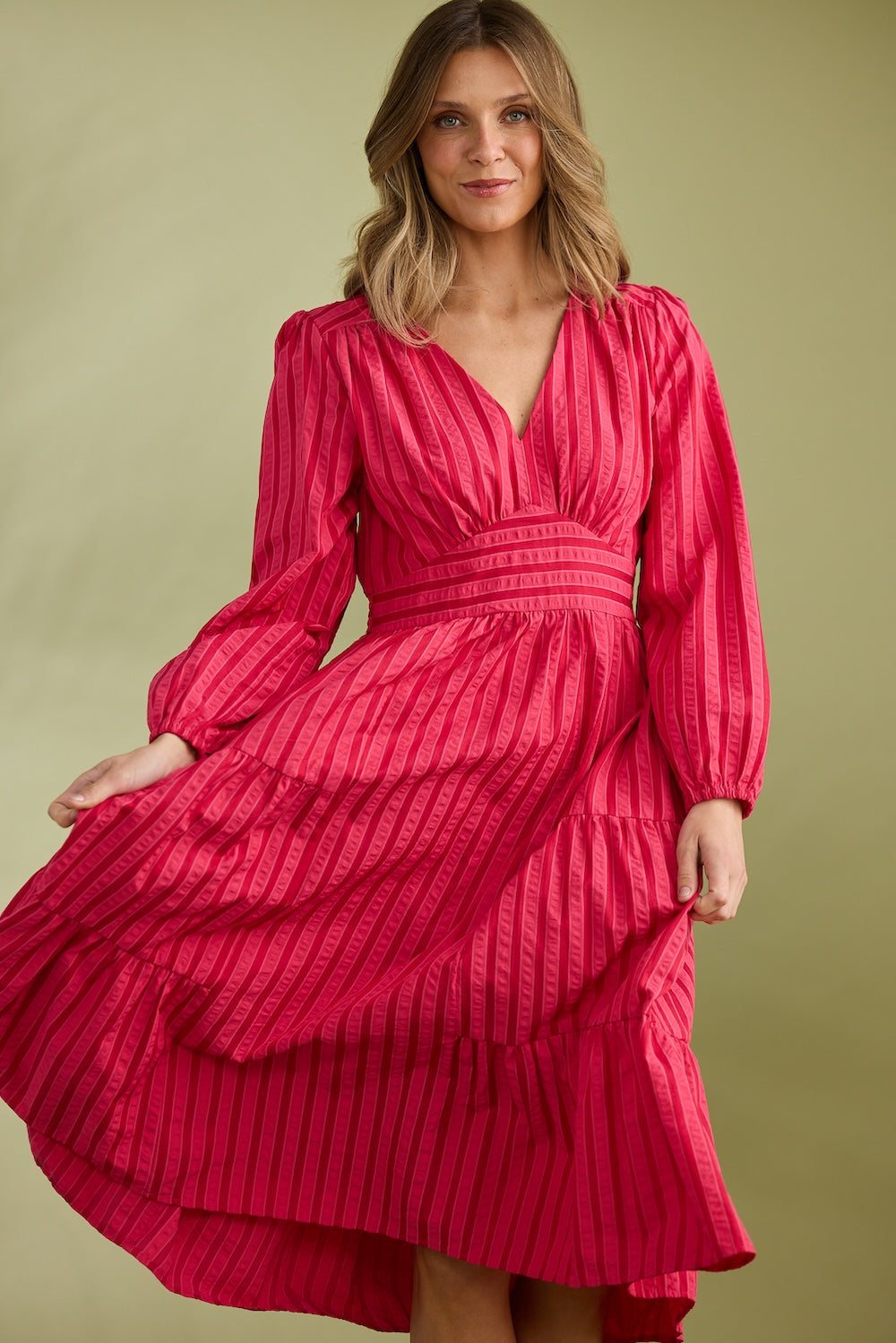 Holiday Cove Dress in Hibiscus Stripe