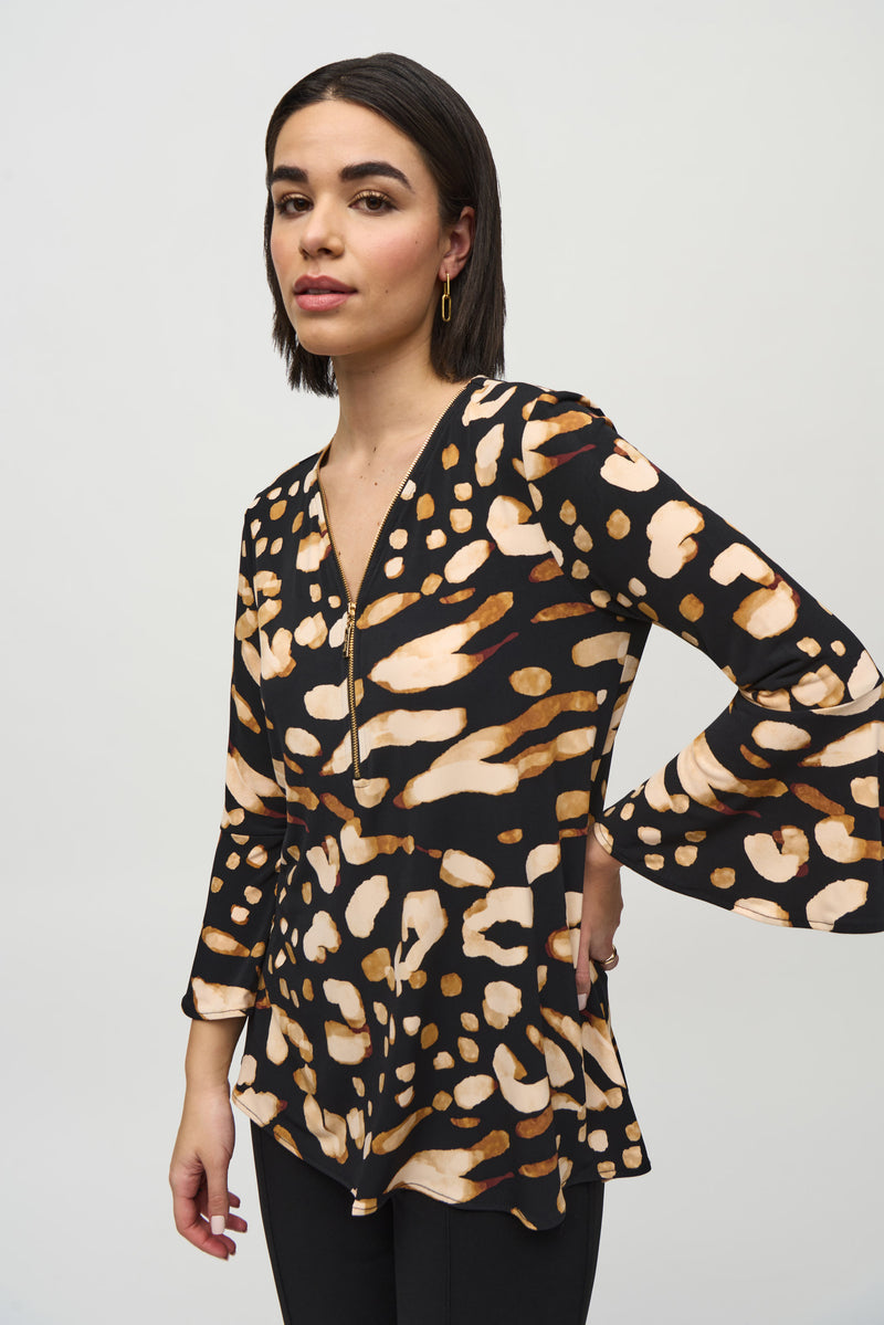 Joseph Ribkoff Fit & Flare Tunic in Black Animal 244176