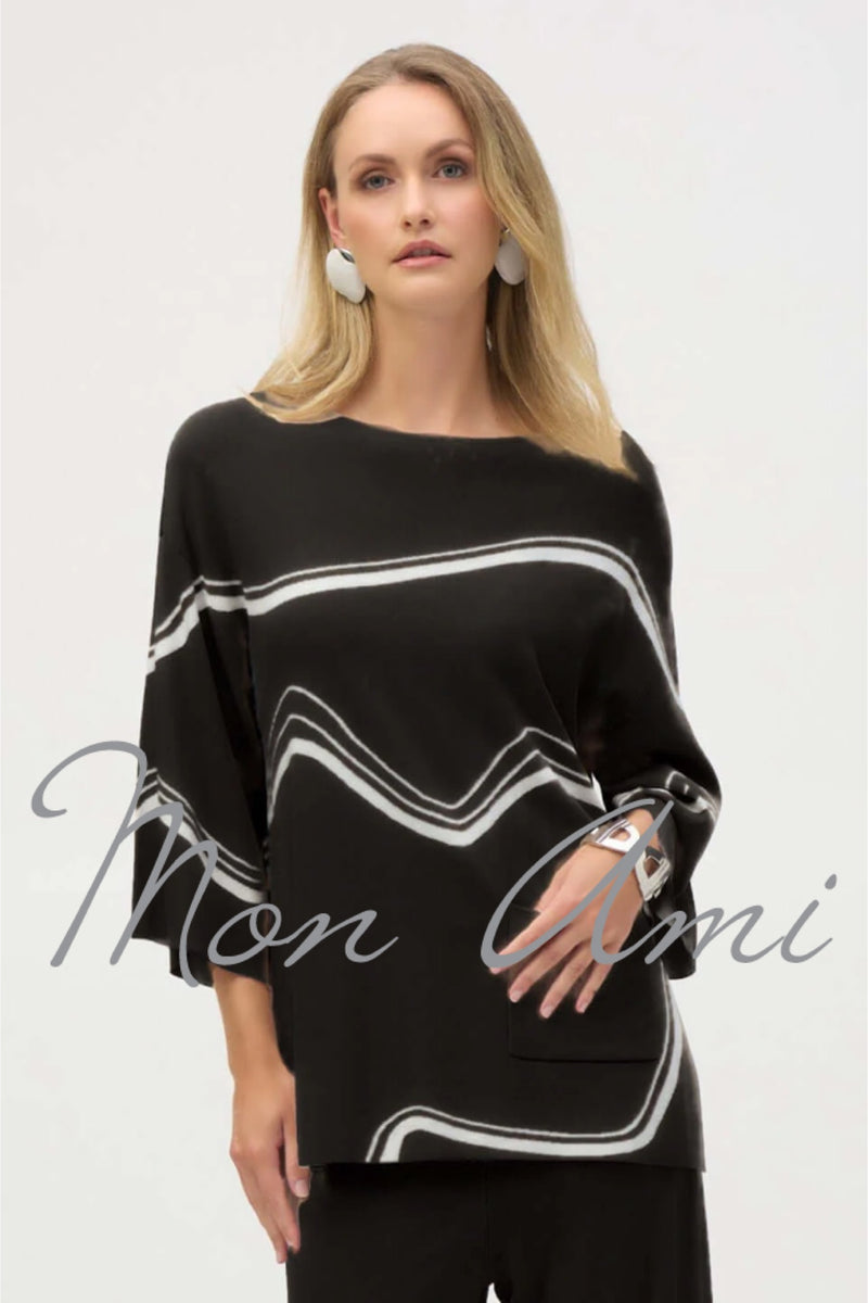 Joseph Ribkoff Jacquard Pullover in Black Ecru 252932