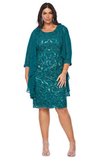 Layla Jones Embroidered Lace Dress & Jacket in Emerald LJ0559