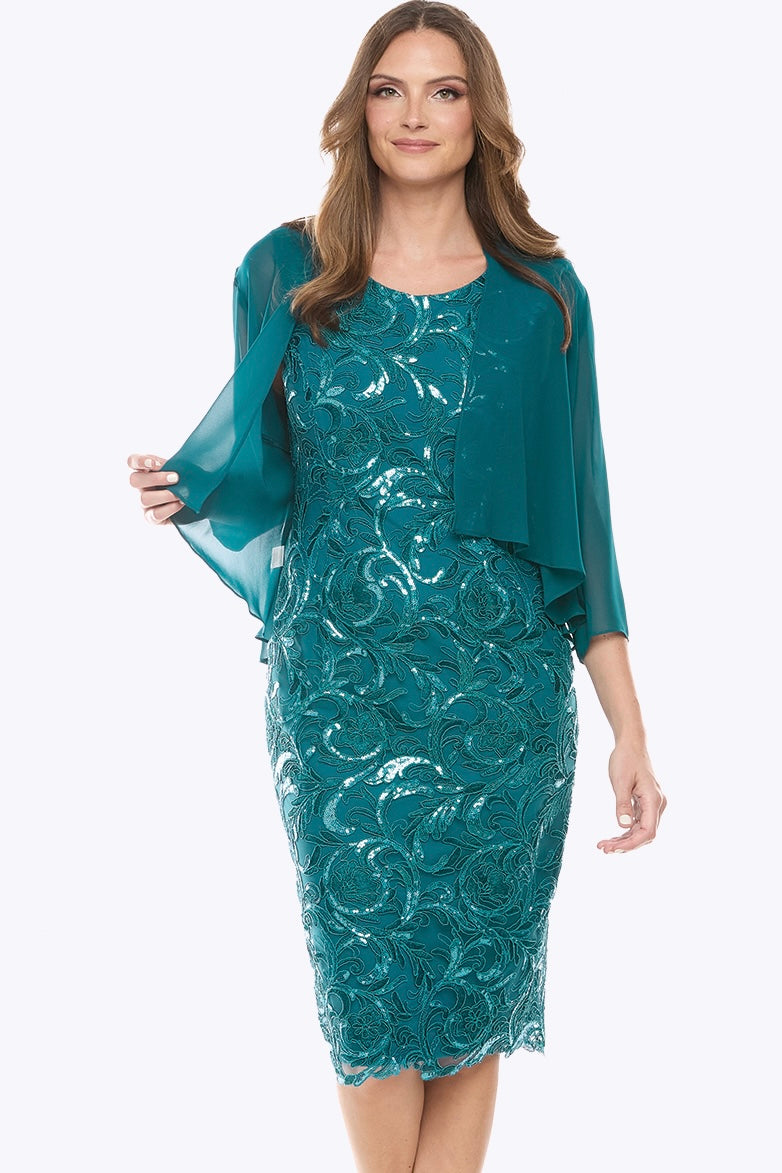 Jesse Harper Beaded Dress & Bolero in Emerald JH0608