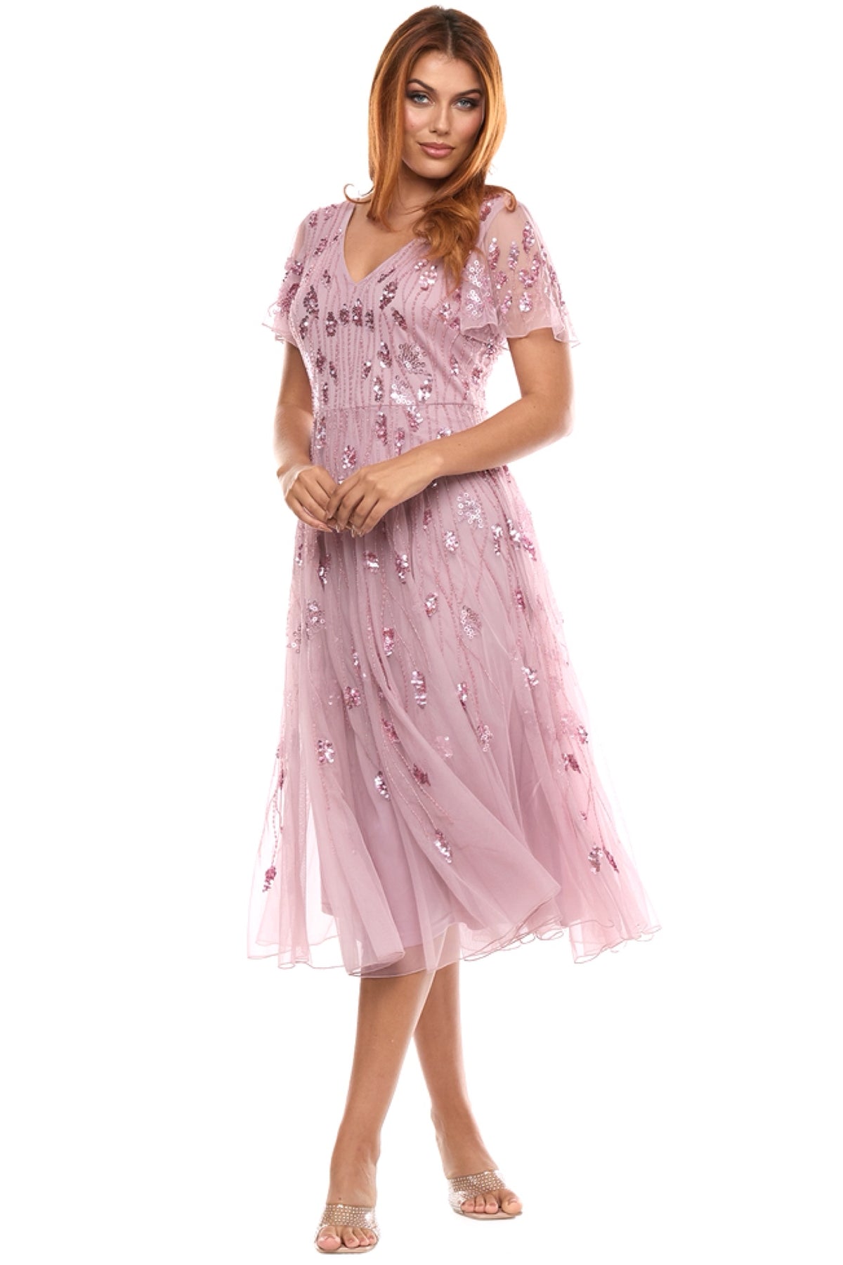 Zaliea Beaded Dress in Rose Z0393