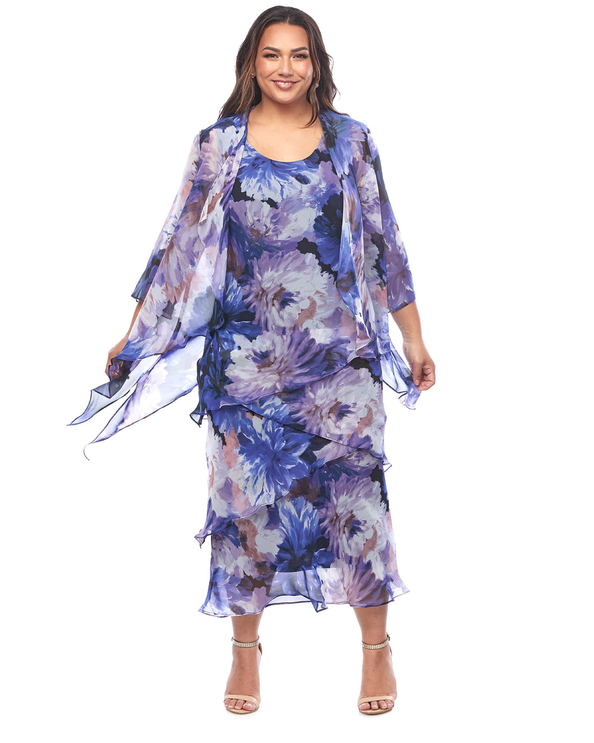 Layla Jones Chiffon Dress & Jacket in Midnight Flora LJ0572