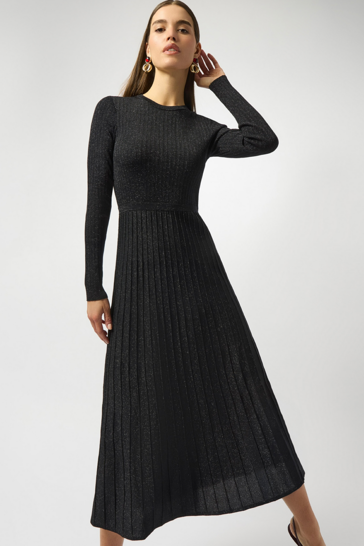 Joseph Ribkoff Fit & Flare Knit Dress in Black Glimmer 253987