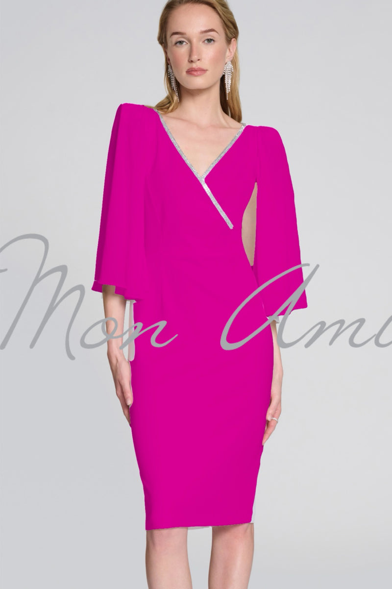 Signature by Joseph Ribkoff Flowy Sleeve Dress in Shocking Pink 242732