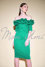 Signature by Joseph Ribkoff Ruffle Dress in True Emerald 234716