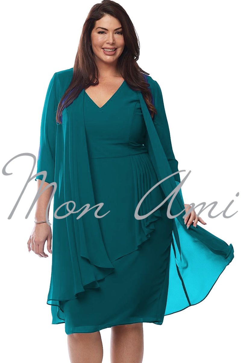 Layla Jones Waterfall Dress & Jacket in Emerald LJ0447