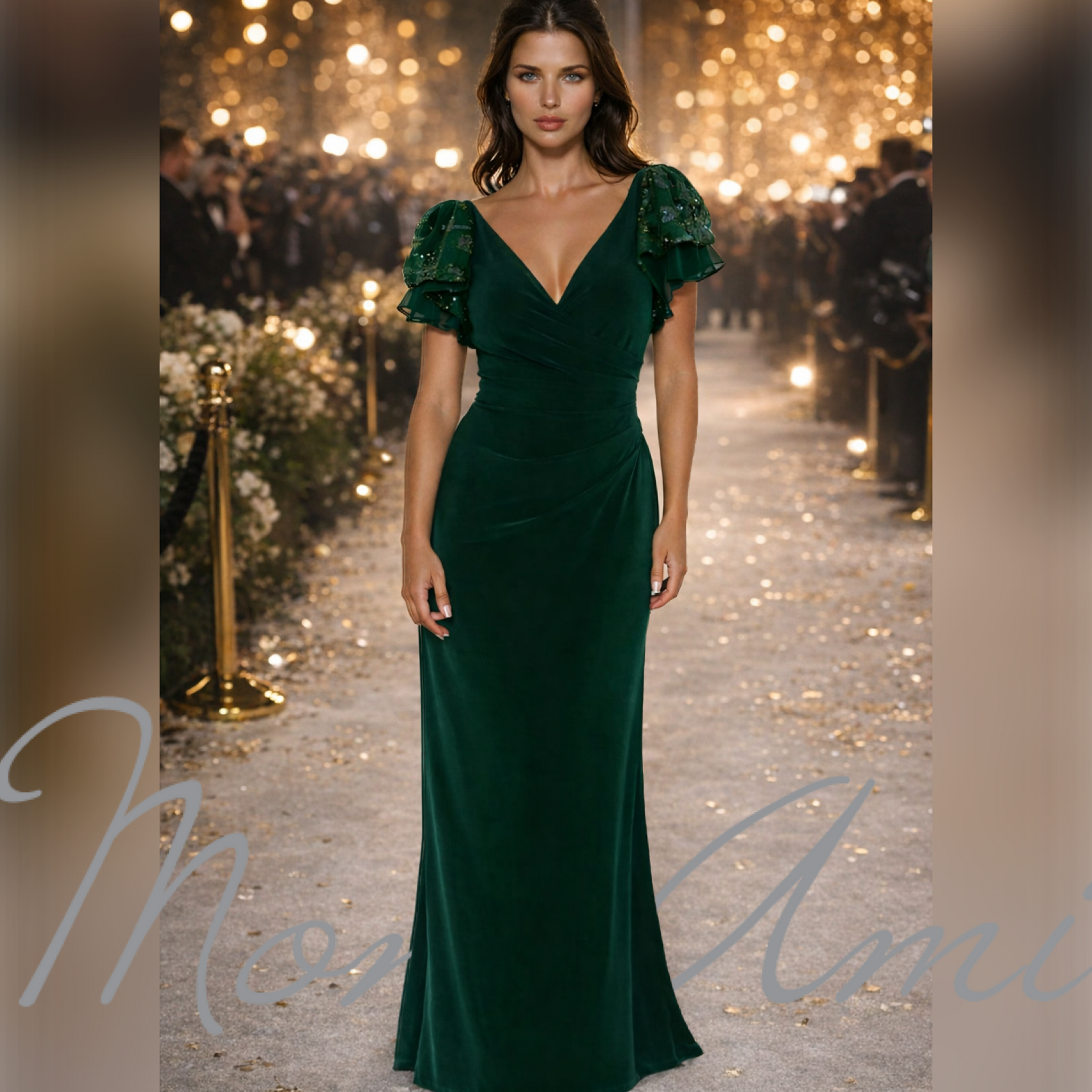 green emerald velvet dress Long Formal Dress tm1023 by Amelia Couture