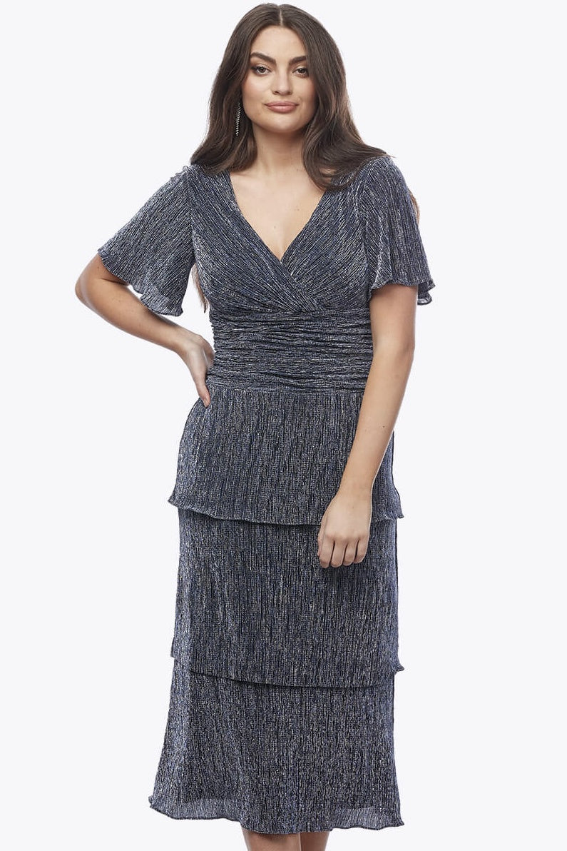 Jesse Harper Shimmer Tiered Dress in Midnight Silver JH0596