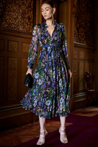 Sacha Drake VIOLETTA Midi Dress in Violet Floral