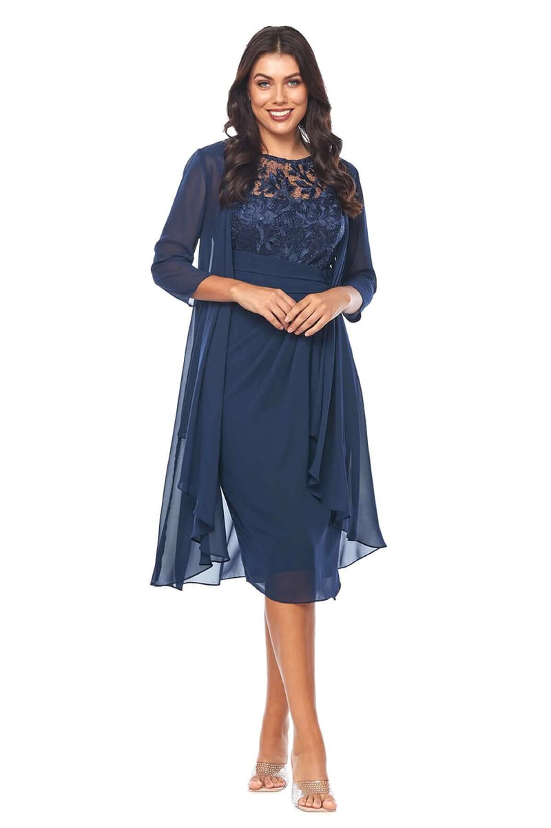 Jesse Harper Lace and Chiffon Drape Dress & Jacket in Midnight JH0541