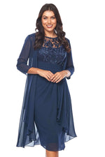 Jesse Harper Lace and Chiffon Drape Dress & Jacket in Midnight JH0541